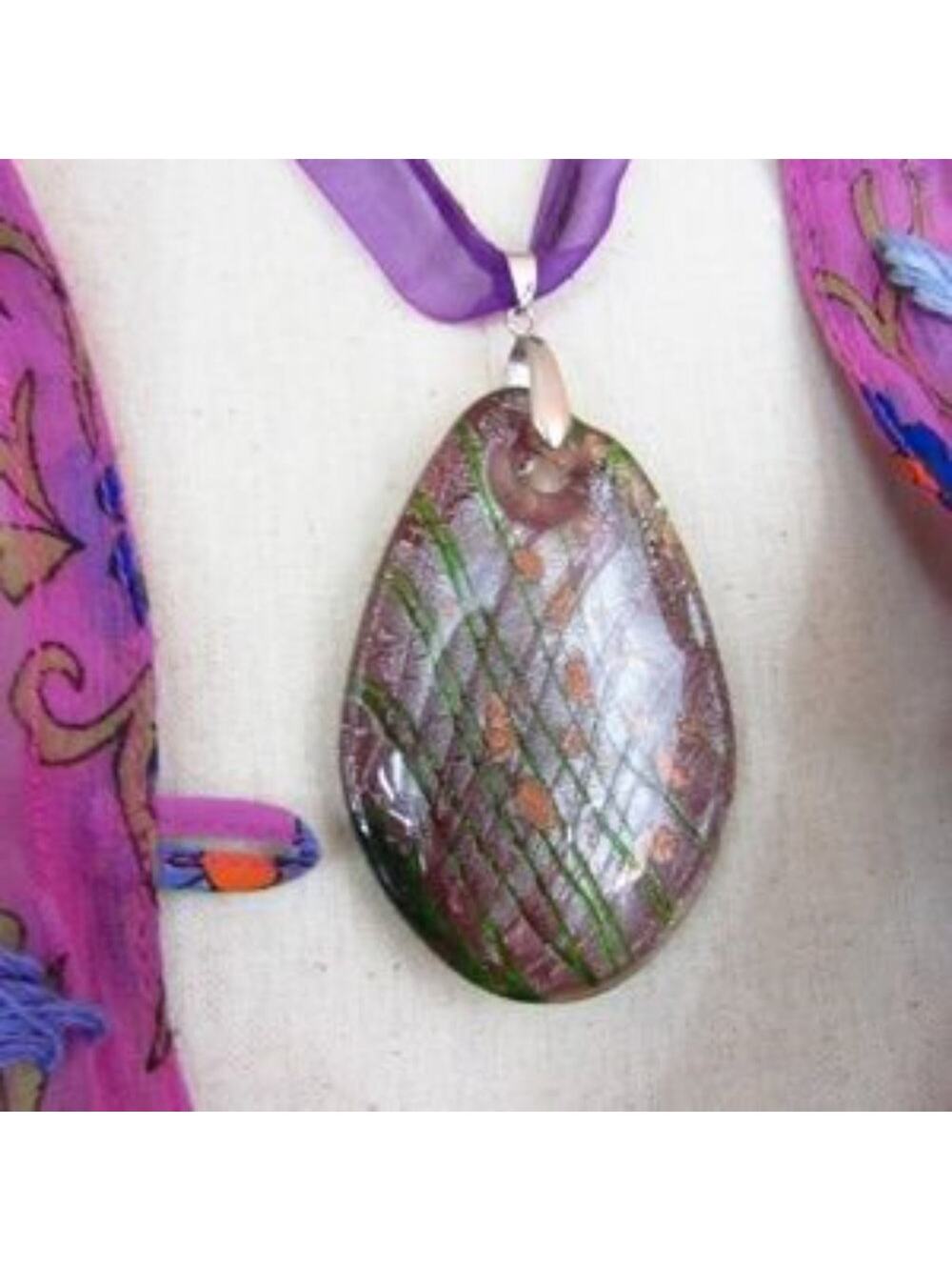 Boho Chic Purple Organza Pendant Necklace Adjustable Length Statement